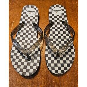 Sandals Flip Flops Black & White Daytona Speedway Racing Size 9